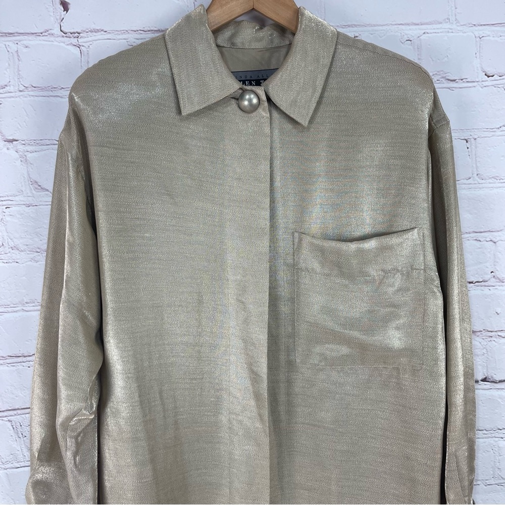 𝅺Ellen Tracy Gray Linen Blend Button Front Relaxed Tunic Size 8